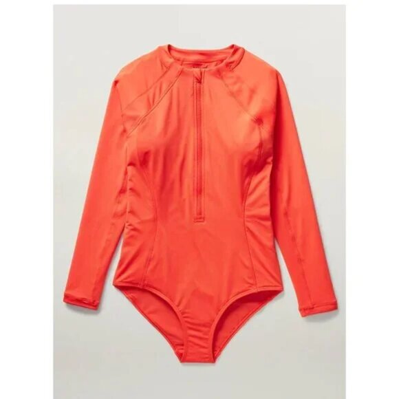 NWT S Sunset Orange Athleta Sun Shield One Piece Rashguard Swimsuit Rash Guard - Picture 3 of 9